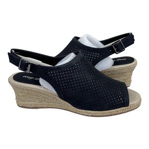 Easy Street Stacy Espadrille Wedge Sandal Black Size 9.5